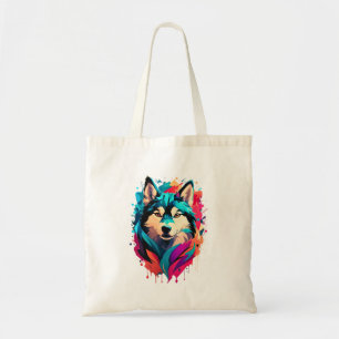 Bolso De Tela Colorido Husky Dog Head Vibrant Husky Lovers