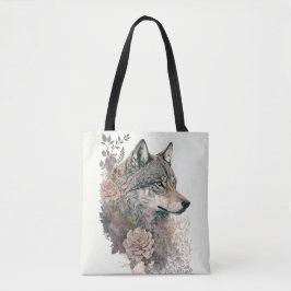 Bolso De Tela Colorido lobo y florals acuarela en la naturaleza