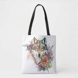 Bolso De Tela Colorido lobo y florals acuarela en la naturaleza