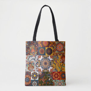 Bolso De Tela Colorido mosaico de cuadros: estilo de cerámica ma