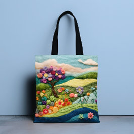 Bolso De Tela Colorido paisaje floral campestre de falso fieltro