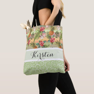 Bolso De Tela Colorido patrón de flor de piña tropical