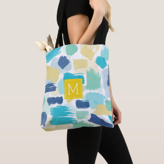 Bolso De Tela Colorido pincel de pintura y monograma amarillo