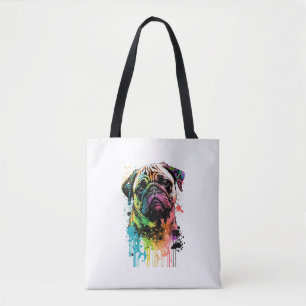 Bolso De Tela Colorido Pug Pop Art Papá Mamá Perro Lover