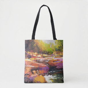 Bolso De Tela Colorido río otoño, pintura al paisaje.