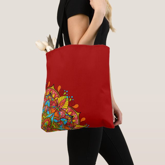 Bolso De Tela Colorido rojo Mandala Shoulder (Detalle)