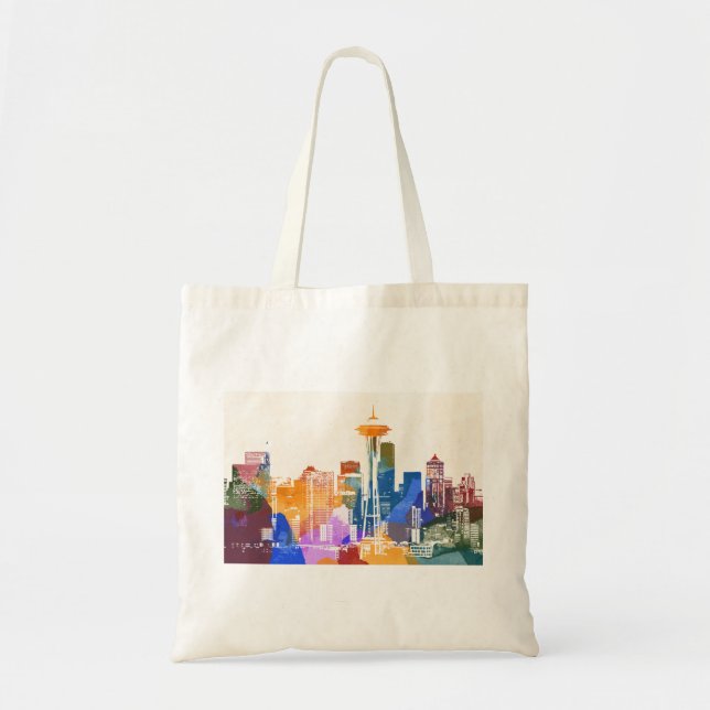 Bolso De Tela Colorido Skyline Seattle (Frente)
