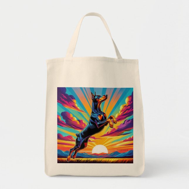 Bolso De Tela Colorido Sunset Doberman (Frente)