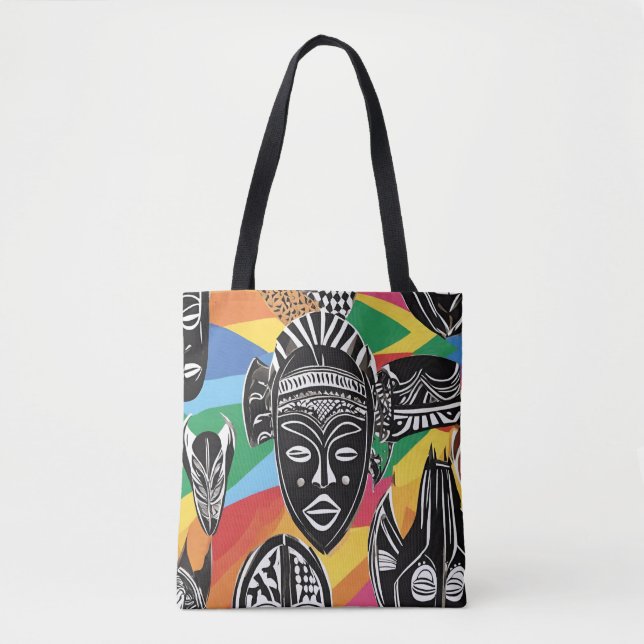 Bolso De Tela Colorido Tote de máscaras tribales africanas (Anverso)