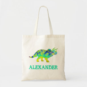 Bolso De Tela Colorido Triceratops Dinosaur add Name