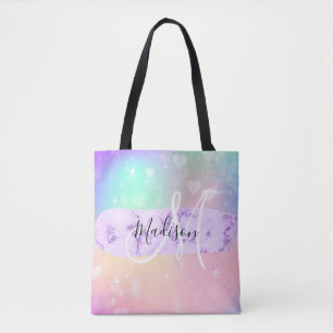 Bolso De Tela Colorido Unicornio Corazones Arcoíris Monograma Fe