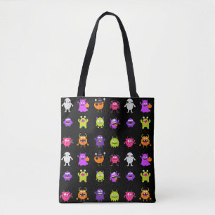 Bolso De Tela Coloridos monstruos de Halloween cutáneos en negro