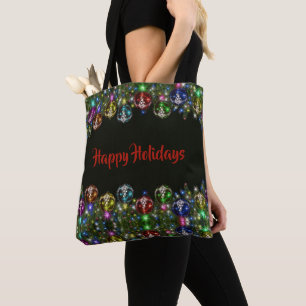 Bolso De Tela Coloridos Ornamentos de Navidad Vacaciones Negro