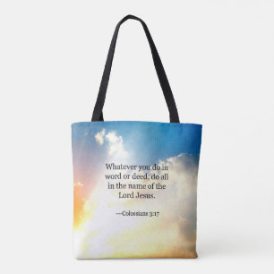 Bolso De Tela Colossian 3:17, Escritura Bíblica Cristiana