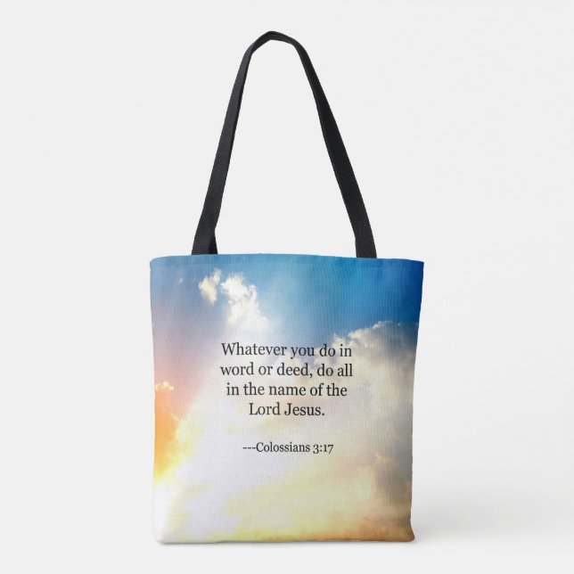 Bolso De Tela Colossian 3:17, Escritura Bíblica Cristiana (Reverso)