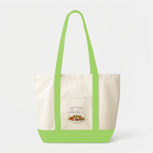 Bolso De Tela Coma más plantas con letras de motivación de ensal (Frente)