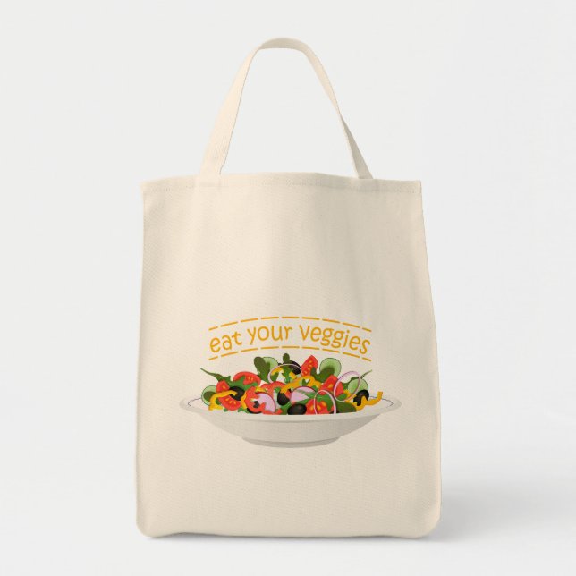 Bolso De Tela Coma tus verduras Cita cuenco de ensaladas frescas (Frente)