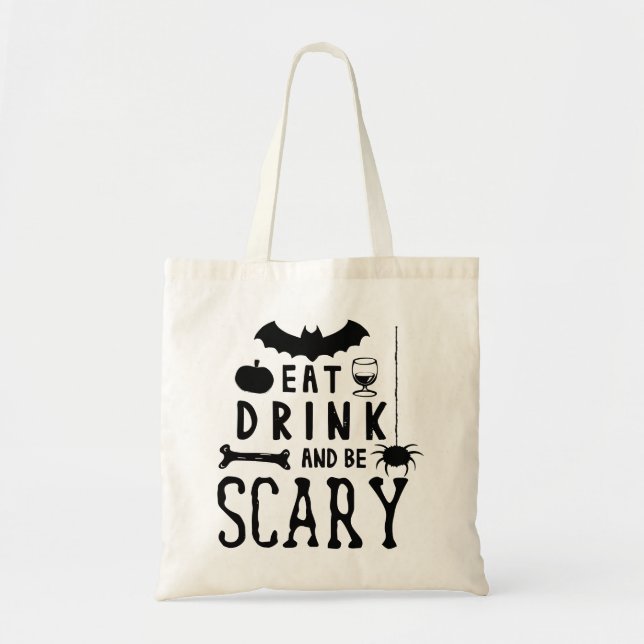 Bolso De Tela come bebida y da miedo la halloween (Frente)