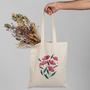 Bolso De Tela Comedor florido, magenta y verde azulado