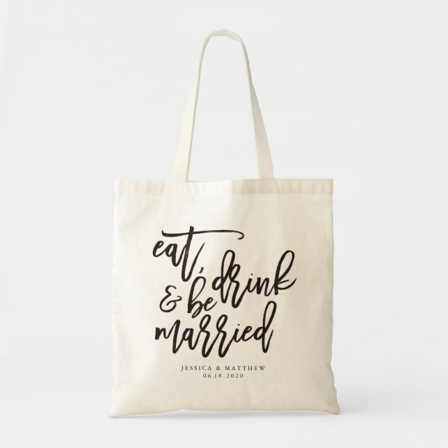 Bolso De Tela Comer, beber y casarse boda de caligrafía (Frente)