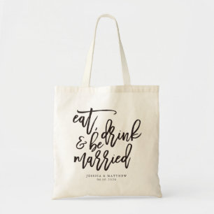 Bolso De Tela Comer, beber y estar casado caligrafía boda
