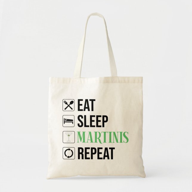 Bolso De Tela Comer. Dormir. Martinis. Repetir. (Frente)