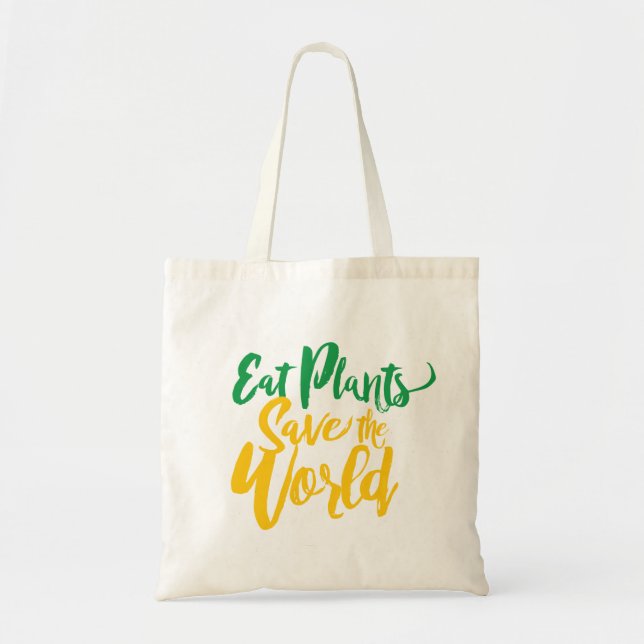Bolso De Tela Comer plantas salva al mundo (Frente)