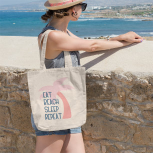 Bolso De Tela Comer Playa Dormir Repetir Acuarela Palma