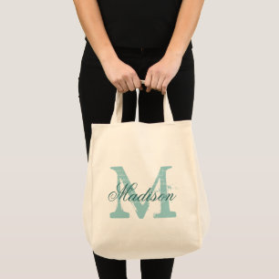 Bolso De Tela Comestibles verde azulados en monograma personaliz