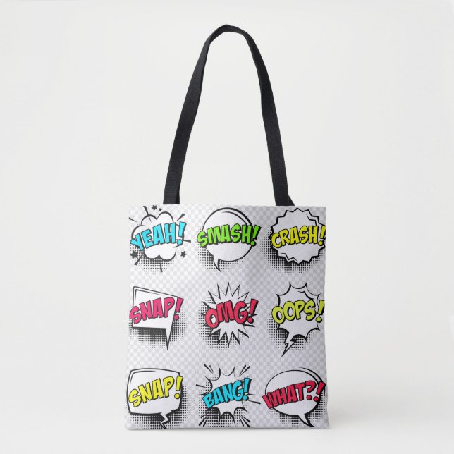 Bolso De Tela Comic speech bubbles with halftone shadow and text (Anverso)