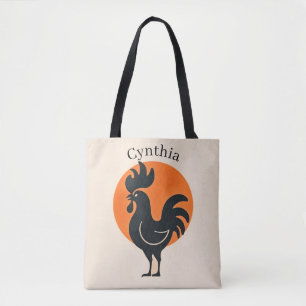 Bolso De Tela Cómico gallo con sol Naranja