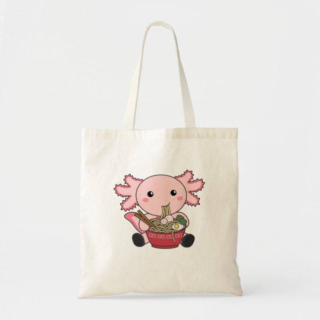 Bolso De Tela Comida Axolotl Ramen Comida japonesa Kawaii Animal (Frente)