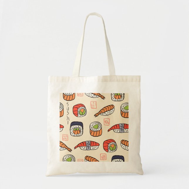 Bolso De Tela Comida de sushi, diseño de patrones impecable. (Frente)