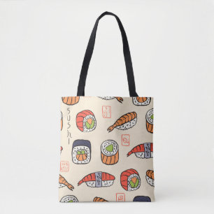 Bolso De Tela Comida de sushi, diseño de patrones impecable.