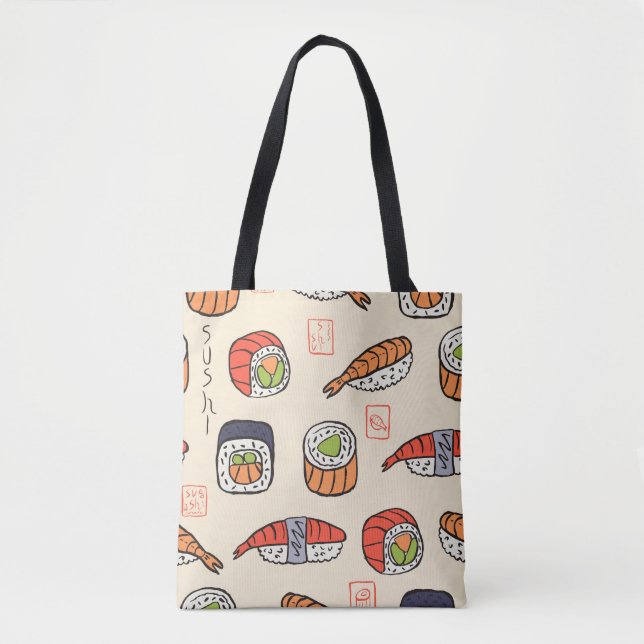 Bolso De Tela Comida de sushi, diseño de patrones impecable. (Anverso)