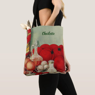 Bolso De Tela Comida Italiana Vintage Tomate Cebolla Pimientos S