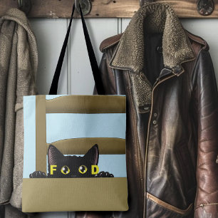 Bolso De Tela Comida para gatos negros Gato hambriento divertido
