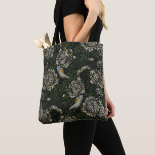 Bolso De Tela Comienza en crisantemos en verde y blanco