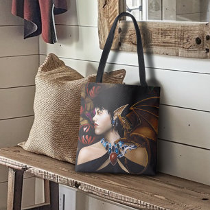 Bolso De Tela Compañera Dragona Elfa Mística Mariposa Fantasía