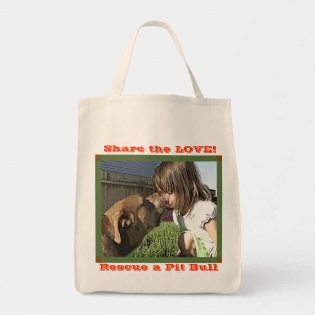 Bolso De Tela ¡Comparta el AMOR! y rescate un pitbull (Frente)