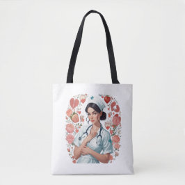 Bolso De Tela Compassionate Nurse – Elegant Floral Art Illustrat