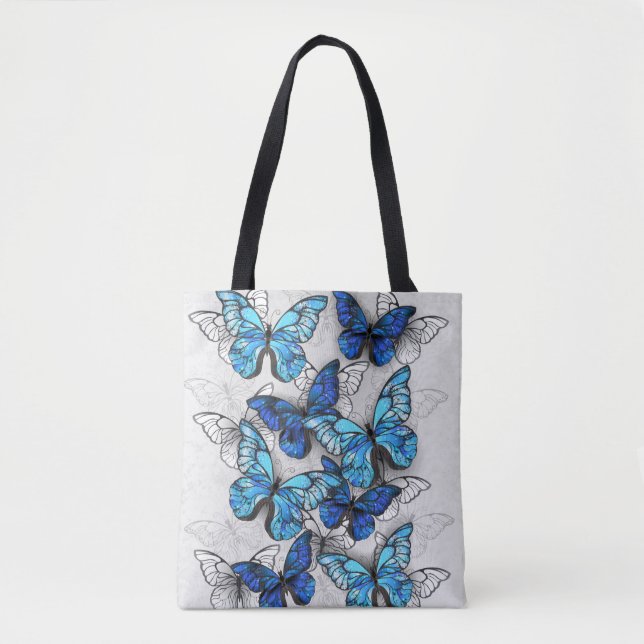Bolso De Tela Composición de mariposas blancas y azules (Anverso)