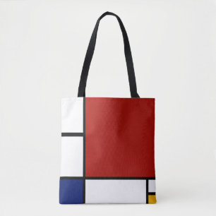 Bolso De Tela Composición II de Mondrian en rojo, azul, y
