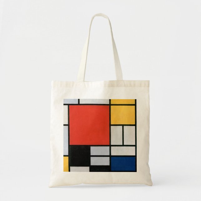 Bolso De Tela Composición Mondrial Negro Rojo Amarillo (Frente)