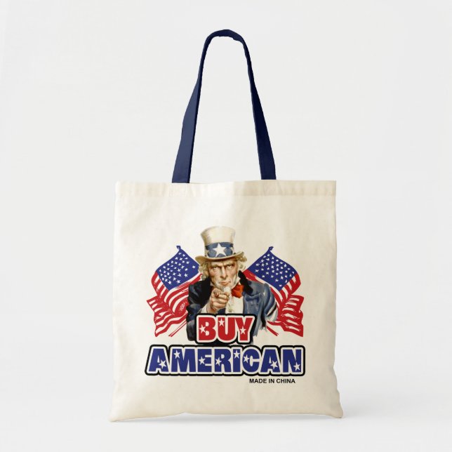 Bolso De Tela Compra Americano (Hecho En China) - Chiste Gracios (Frente)