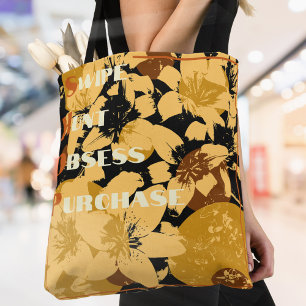 Bolso De Tela Compras de Patrón Floral Vintage Dorado