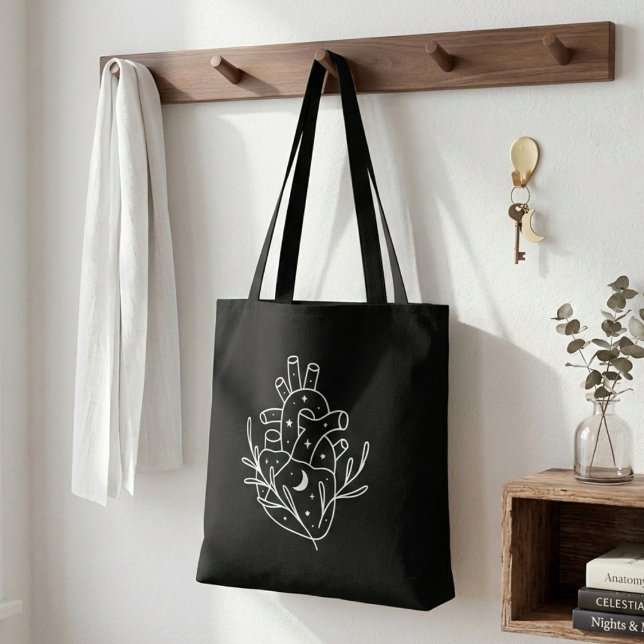 Bolso De Tela Compras estéticas en el corazón blanco negro (Subido por el creador)