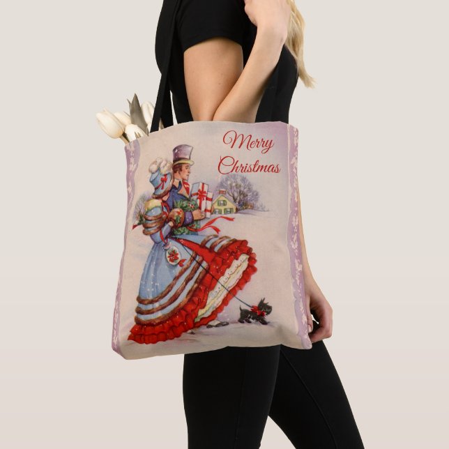Bolso De Tela Compras Navideñas a la Antigua (Detalle)