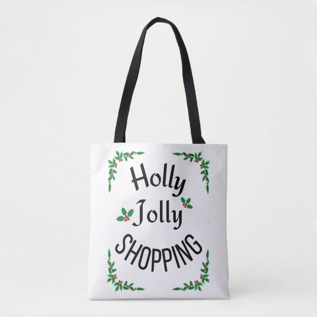 Bolso De Tela Compras Navideñas Holly Jolly Invierno Fiesta (Anverso)