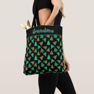 Bolso De Tela Compras negras de la abuela del árbol de navidad